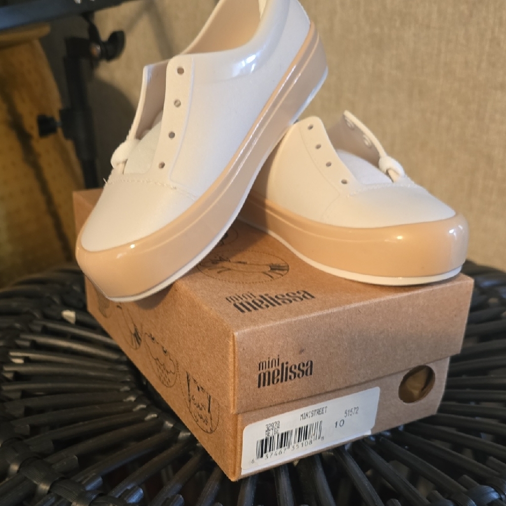 Mini Melissa White and Tan Kids Sneakers